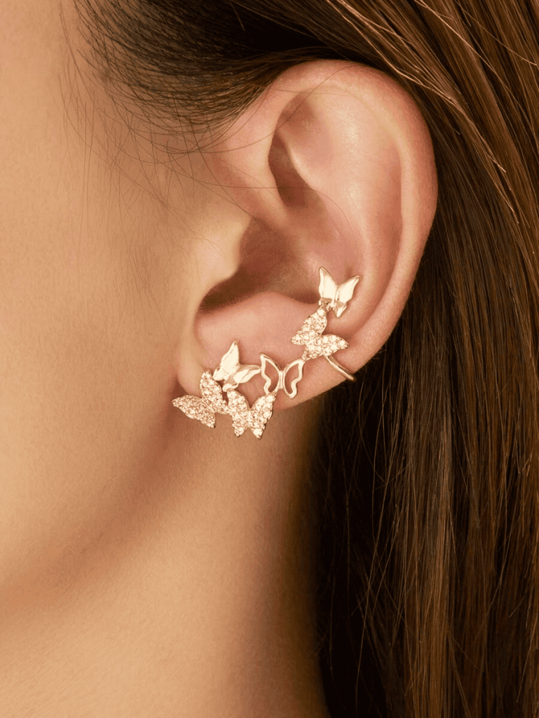 Brincos Ear Cuff: Como usar sem erro? - Ear cuff de borboletas Ear cuff de borboletas