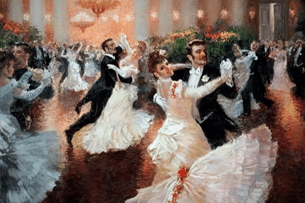 Pintura de pessoas dançando em festa de gala