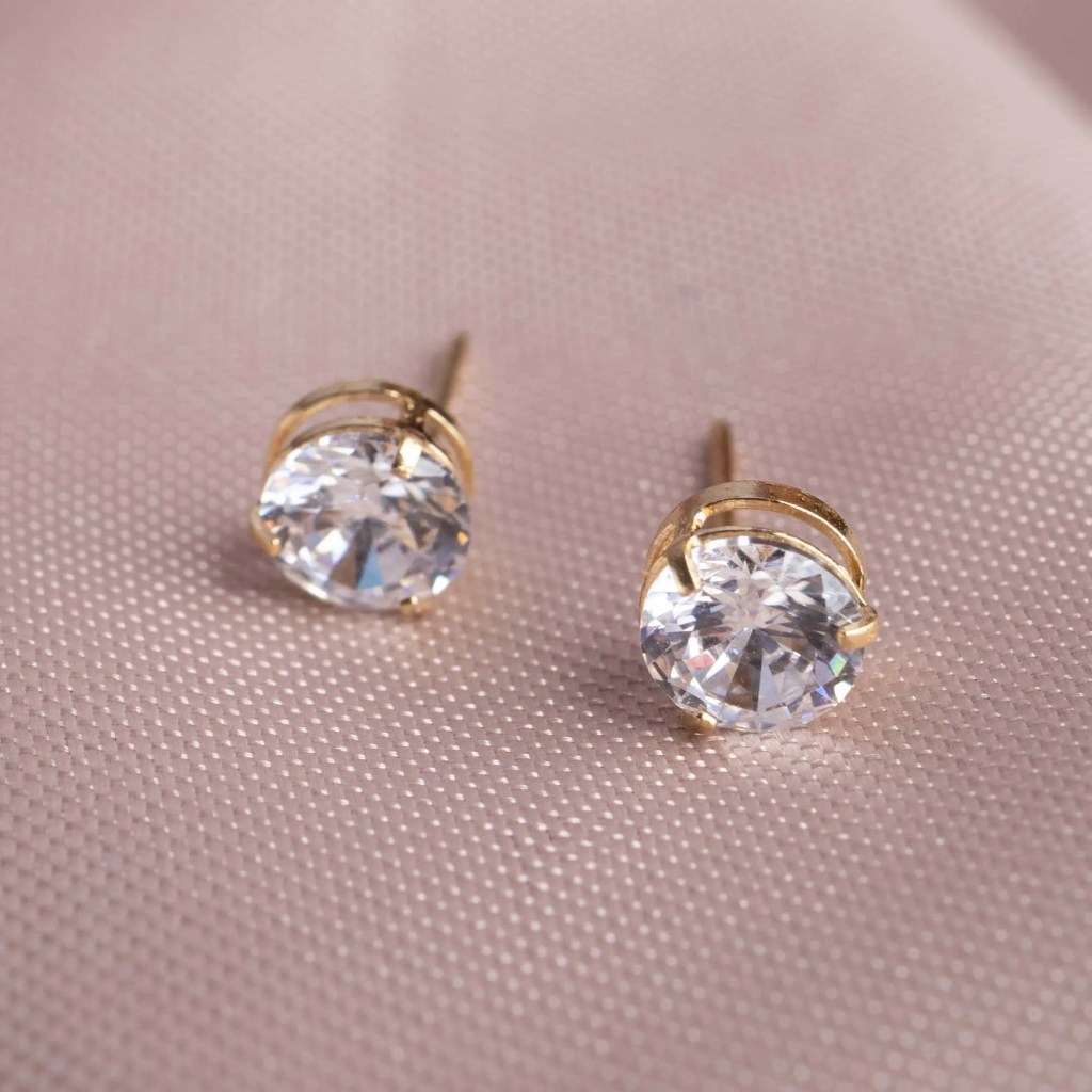 Brinco caramel vintage c/ zircônia grande ouro amarelo 18k