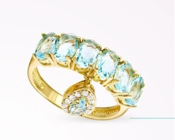 Anel com pedras de topázio sky