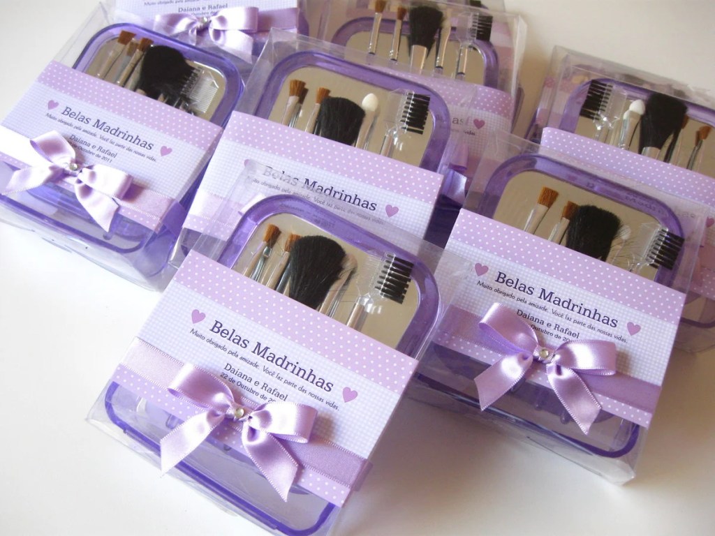 Kit de pincéis de maquiagem para madrinhas roxo - lembrancinhas para padrinhos de casamento