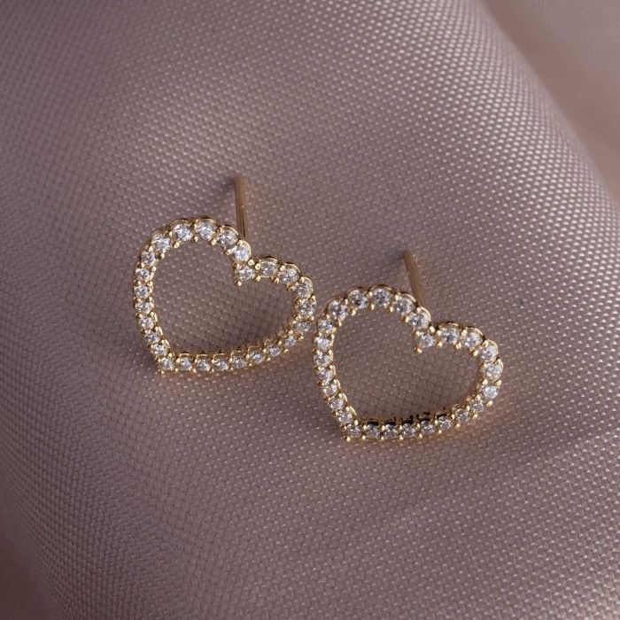 Brinco klagenfurt coração grande de zircônias ouro amarelo 18k