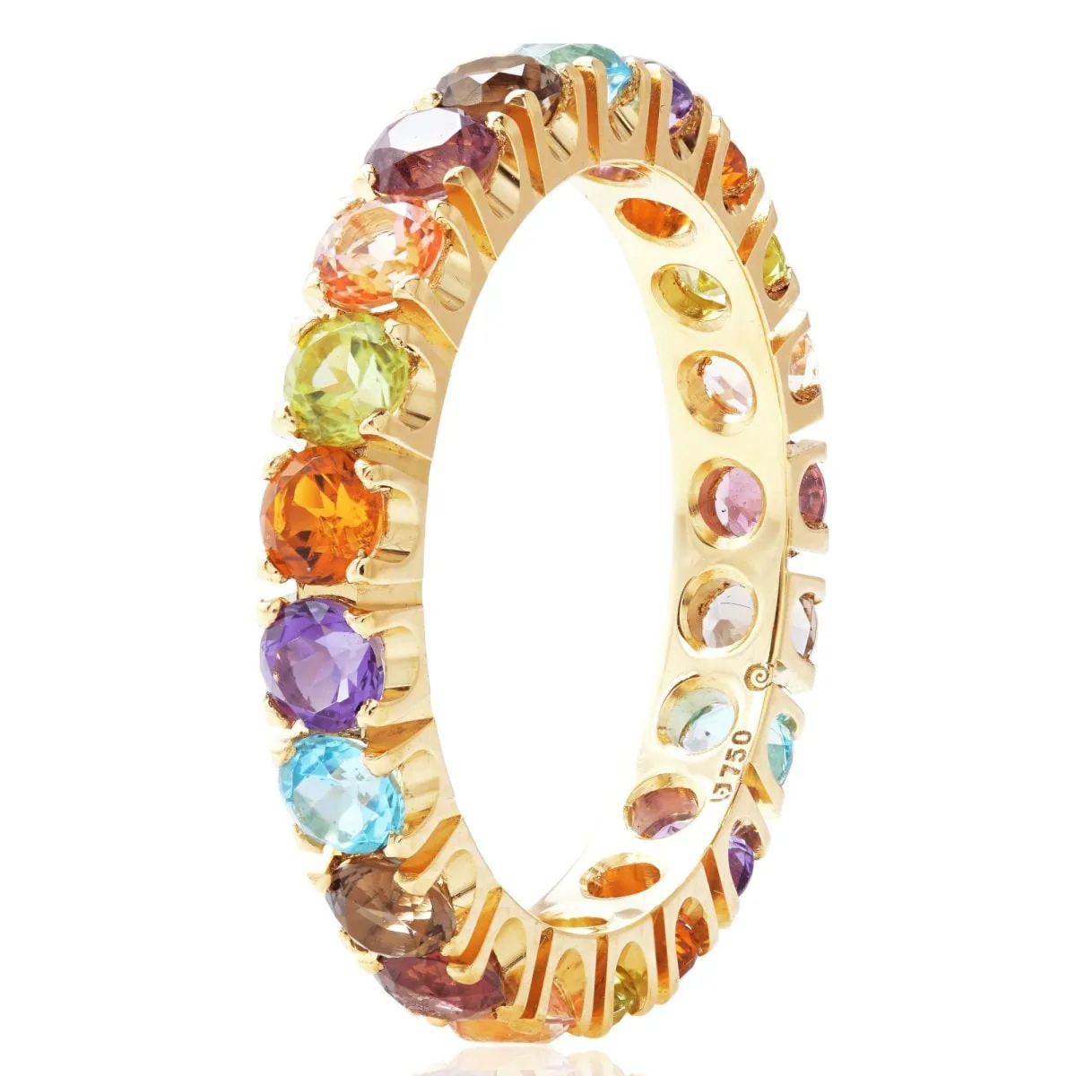 Meia aliança napoles ouro 18k com peridoto